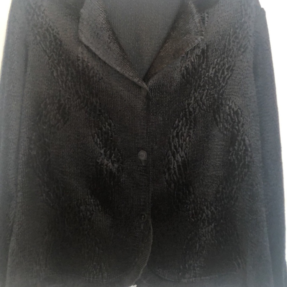 CHICOS Sz 3 Elegant Black Women's Cardigan Jacket PREWORN Pit to Pit 23 1/2" - Picture 6 of 15